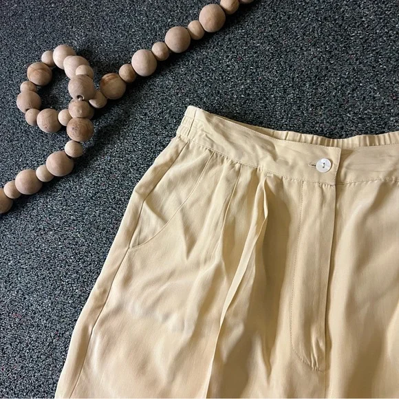 Cream High-Waist Trouser Shirt-Sleeve Tunic 100% Silk Vintage Coord Matching Set